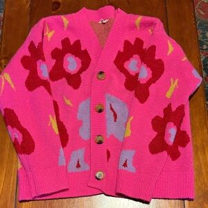 JODIFL Pink and Red Floral Cardigan